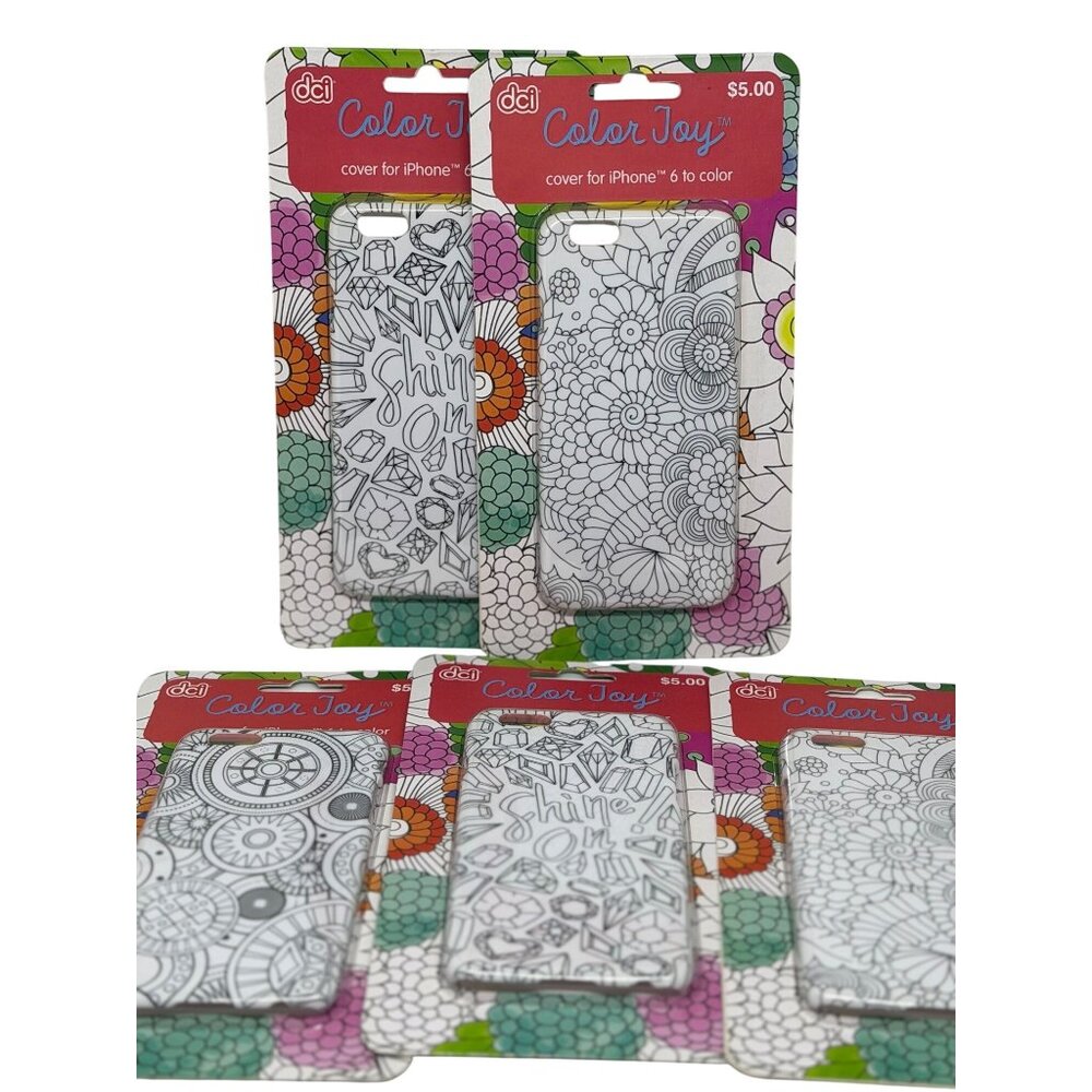 NEW DCI Color Joy iPhone 6 Case Set 5‎ Assorted Designs DIY Art Coloring Covers